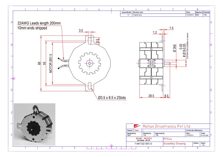 Dimensional Drawing of Mechtex Pm Stepper Motor - MTS4a