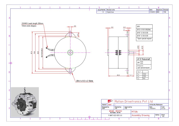 Dimensional Drawing of Mechtex Pm Stepper Motor - MTS8c