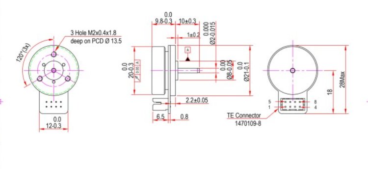 Dimensional Drawing of Mechtex BLDC Motor - BO22(3W)