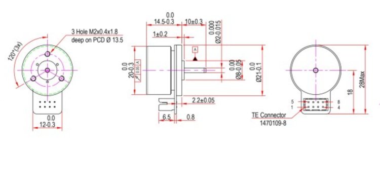 Dimensional Drawing of Mechtex BLDC Motor - BO22(5W)
