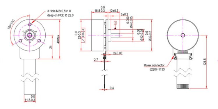 Dimensional Drawing of Mechtex BLDC Motor - BO32(15W)