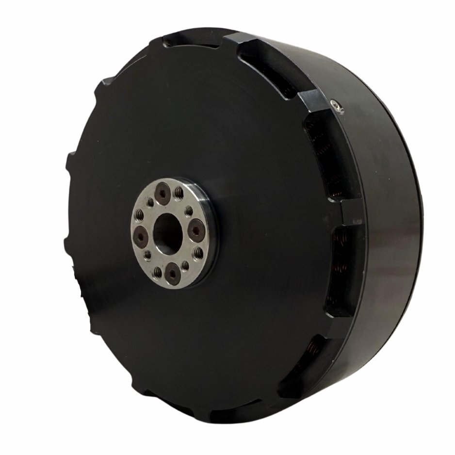 Large drone motor with black disc housing and central mounting hub