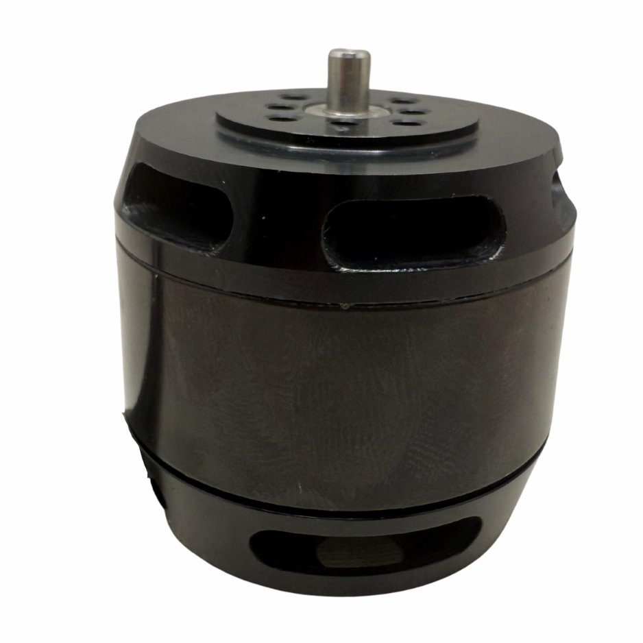 Small drone motor with vented black housing and central top shaft