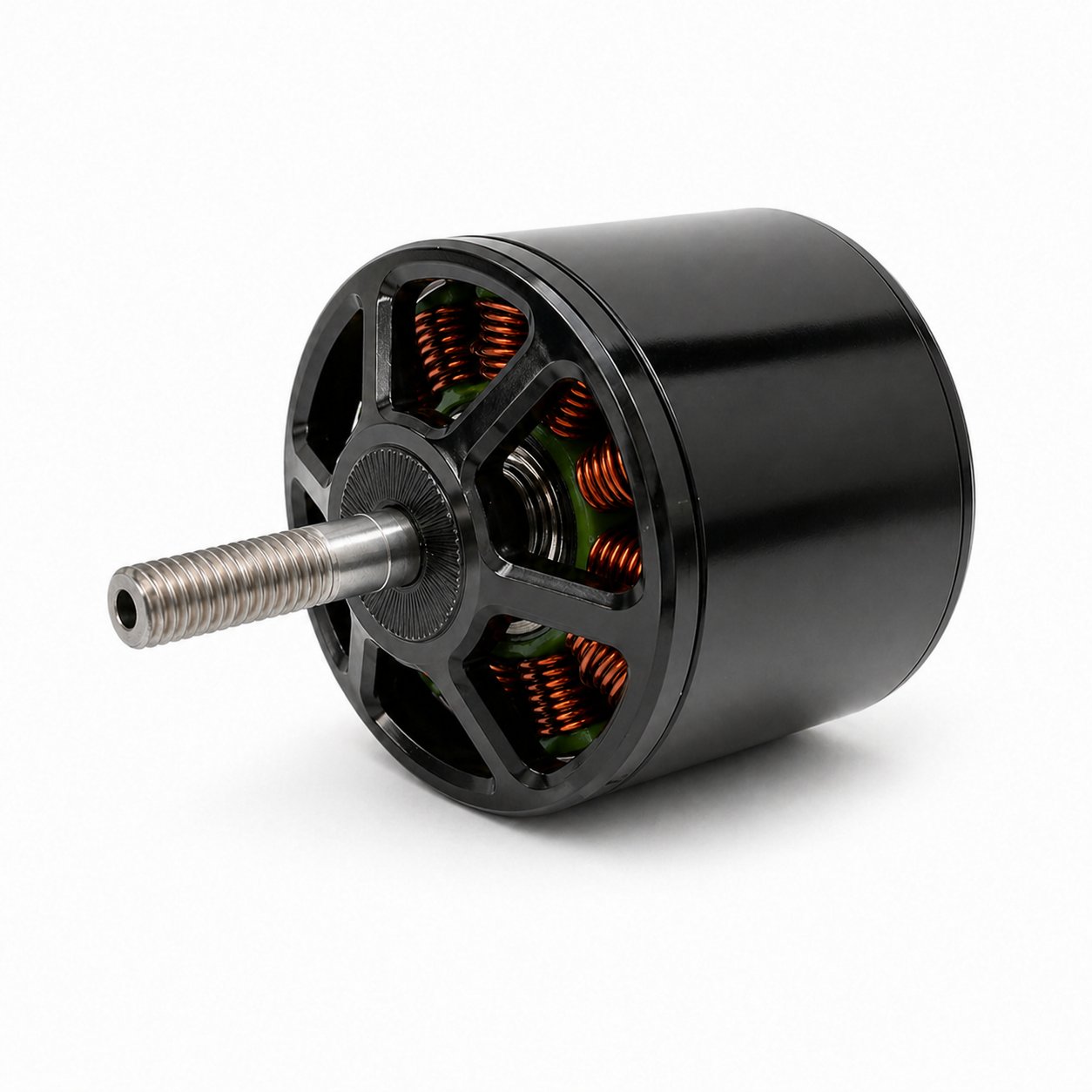 UAV BLDC motor showing exposed copper coils inside black circular housing