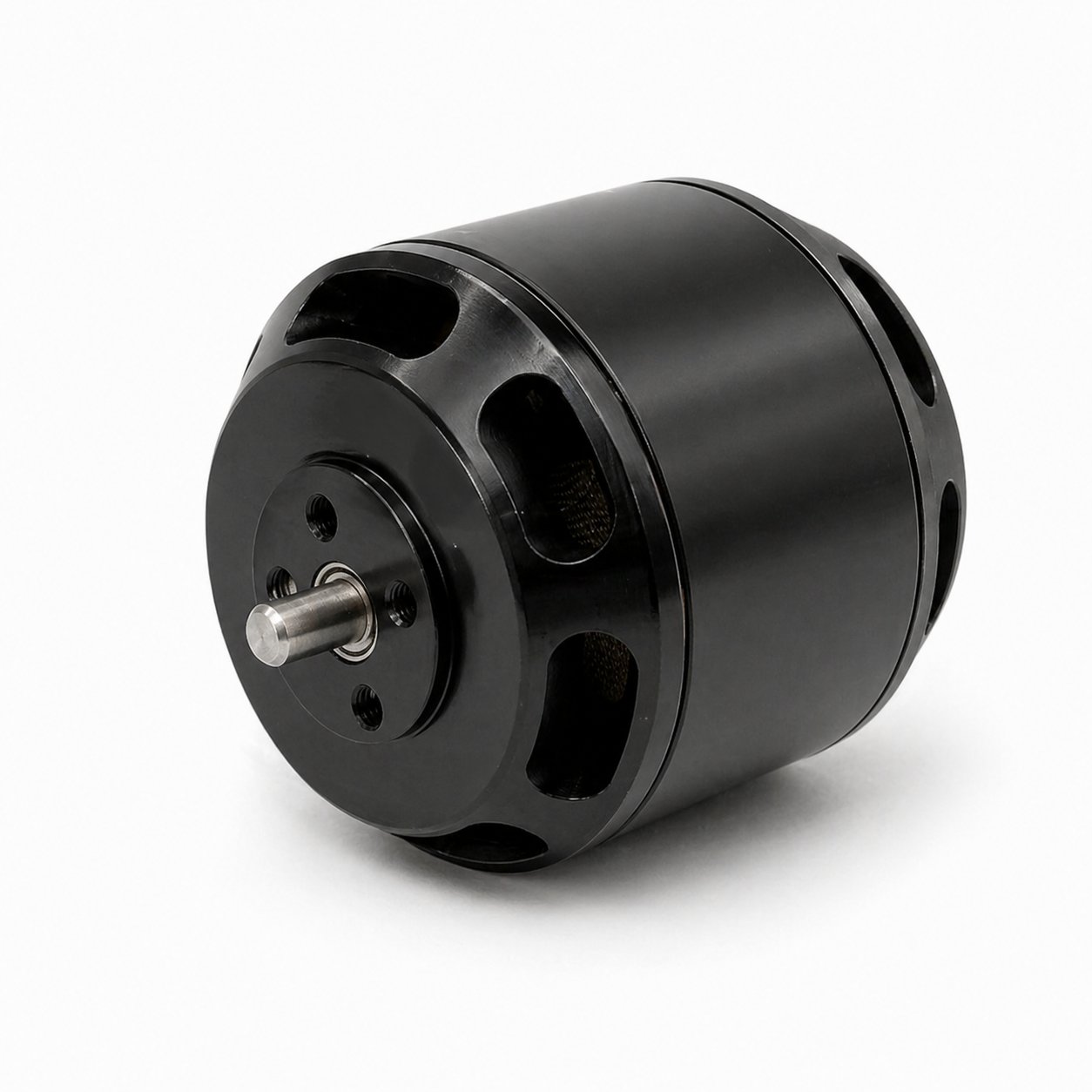 Mini drone motor with black cylindrical housing and top-mounted shaft