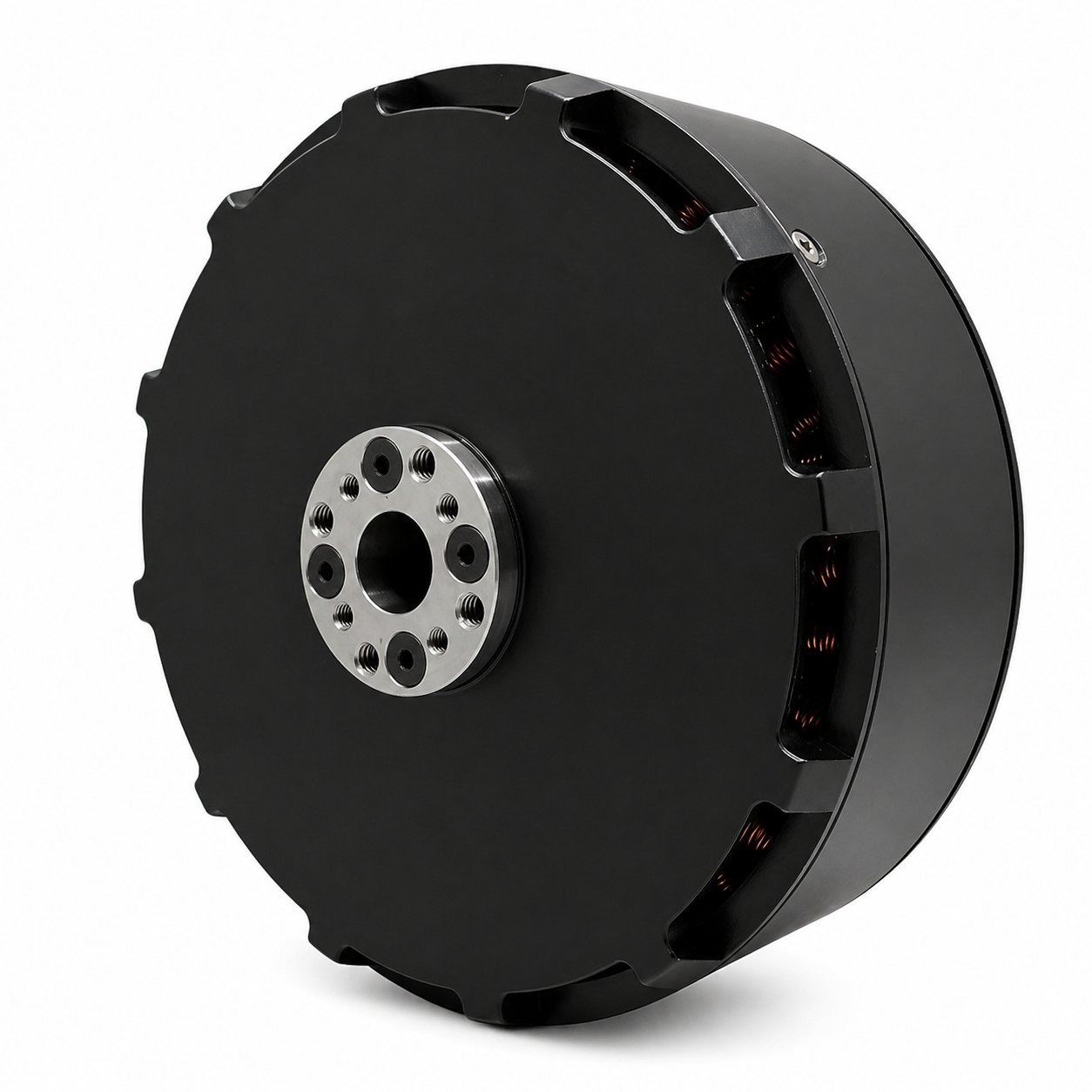 Large drone motor with black disc housing and central mounting hub